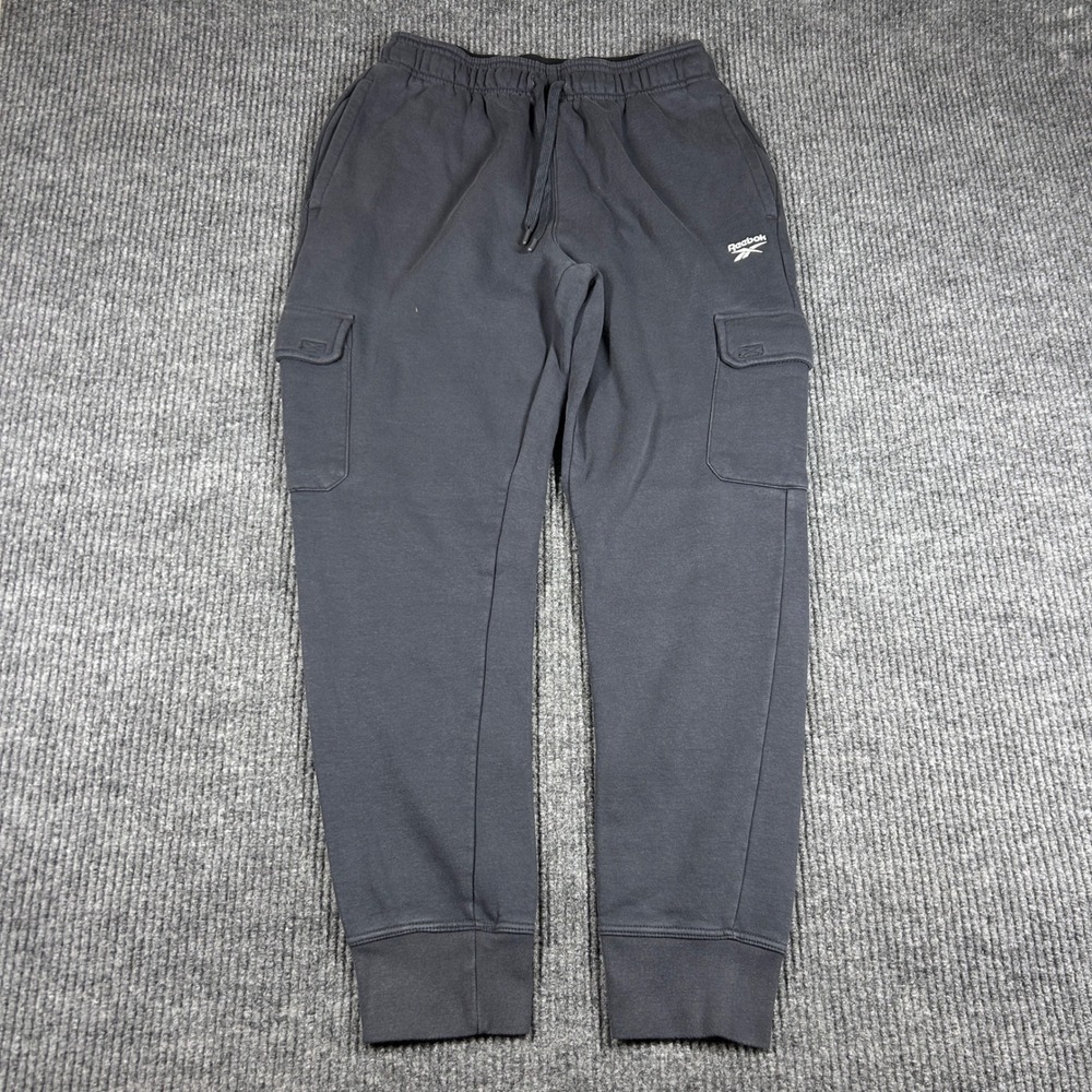 Reebok Sweatpants Men's M Black Fleece Cargo Jogger Drawstring Tapered Leg